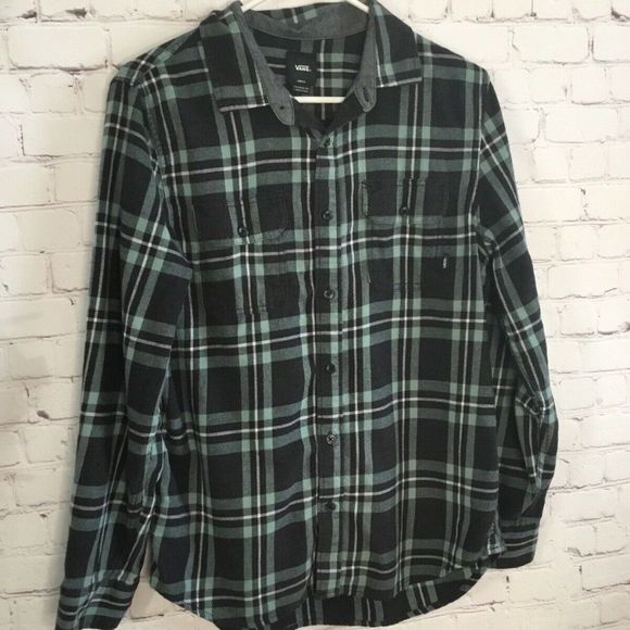 Vans Other - Vans Classic Fit Men's Green/Black Plaid Long Sleeve Flannel Shirt Size S